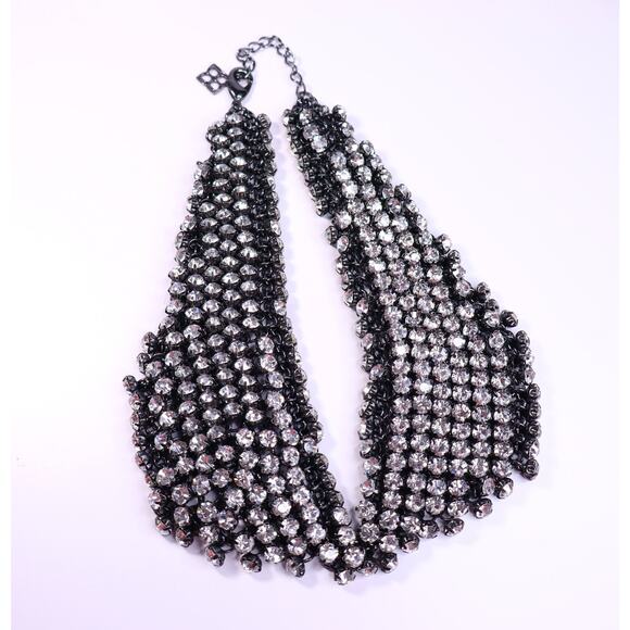 BCBGMAXAZRIA Collared Clear CZ Rhinestone Gunmetal Statement Necklace - Picture 1 of 4